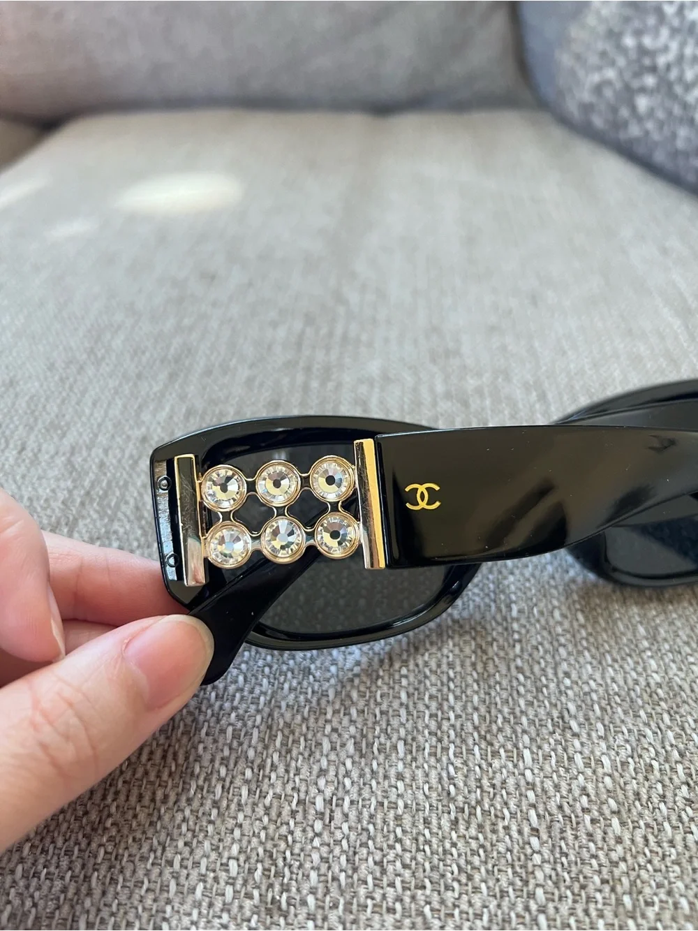 Chanel Acetate Glass Pearl Polarized Oval Sunglasses Black Sunglasses